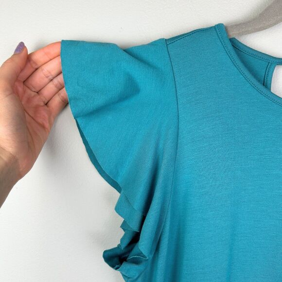 Three Dots Flutter Sleeve Jersey Easy Flounce T Shirt Dress Teal Blue Strappy S - Picture 2 of 12